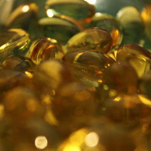 Supplement capsules close up